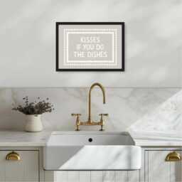 Kisses If You Do The Dishes Print, Prints For Kitchen, Rustic Kitchen Decor, Coastal Boho Style - thumbnail 2
