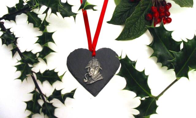 Sherlock Holmes Gift, Handmade Natural Slate Heart Ornament, Gift - image 1