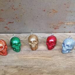 Glitter Skull Christmas Bauble Gothic Tree Ornament - thumbnail 3