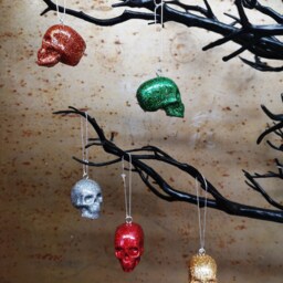 Glitter Skull Christmas Bauble Gothic Tree Ornament - thumbnail 2