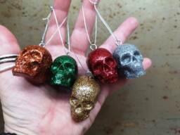 Glitter Skull Christmas Bauble Gothic Tree Ornament