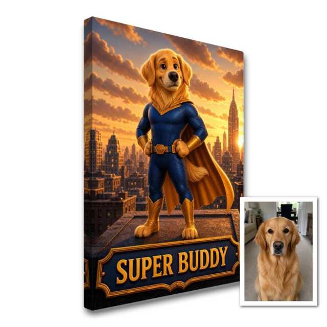 Personalised Super Pet Hero Canvas From Photo, Custom Text Dog Cat Superhero Wall Art Gift For Owner Birthday Christmas Decor - image 1