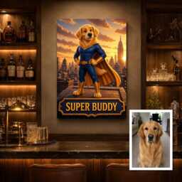 Personalised Super Pet Hero Canvas From Photo, Custom Text Dog Cat Superhero Wall Art Gift For Owner Birthday Christmas Decor - thumbnail 3