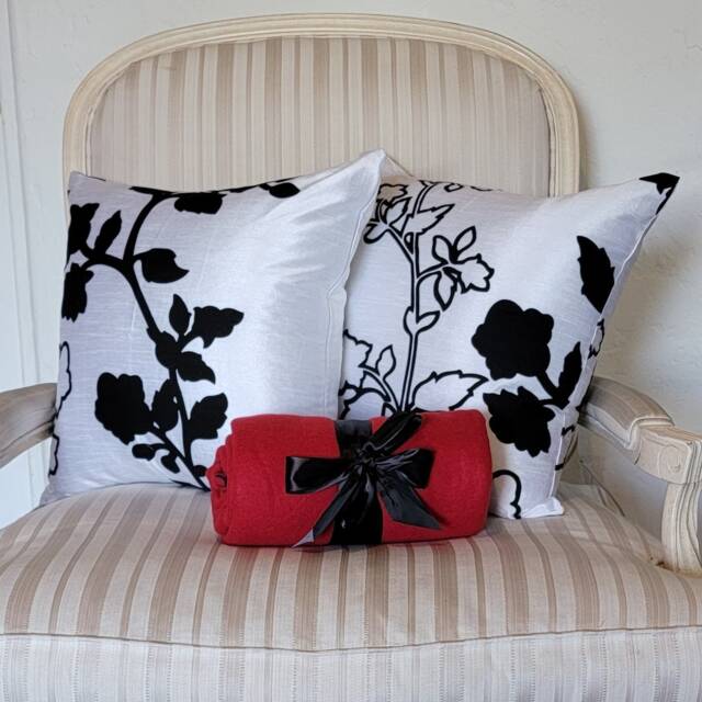 Kuwaha Home Decorative Throw Pillow Covers, Set Of 2, Flocked Taffeta, White & Black - image 1