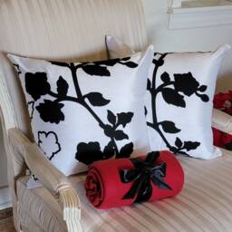 Kuwaha Home Decorative Throw Pillow Covers, Set Of 2, Flocked Taffeta, White & Black - thumbnail 3