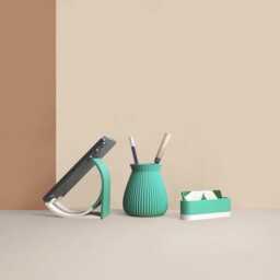 Recycled Wood Fiber 3D Desk Set, Office Accessories, Storage & Decoration, Scandinavian Design, Gift For Home - thumbnail 3