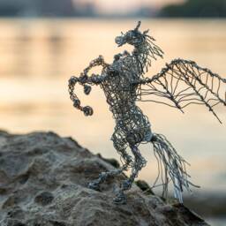 Wire Horse Figurine, Pegasus Winged Horse, Wired Animal, Sculpture, Art, Mythic Creature - thumbnail 2