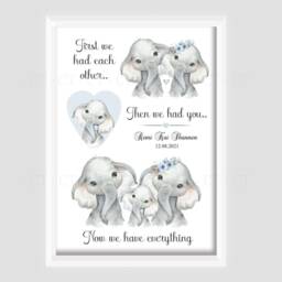 Personalised Safari Animal Elephant Family Print Girl - Unframed Birth Gift New Baby Keepsake - thumbnail 2