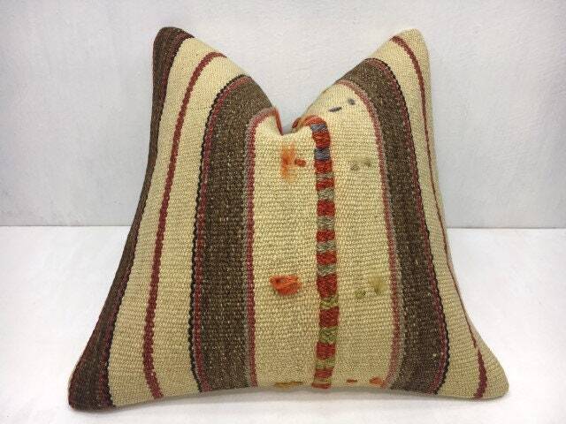 Vintage Turkish Kilim Pillow Cover, Bohemian Throw Pillow, 16x16 - image 1