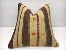 Vintage Turkish Kilim Pillow Cover, Bohemian Throw Pillow, 16x16 - thumbnail 1