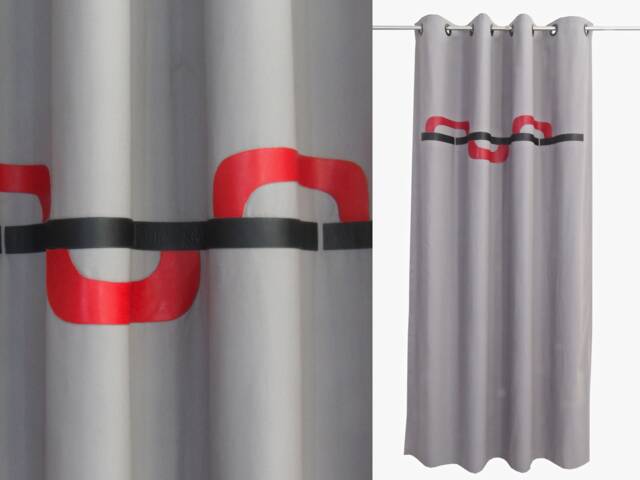 Modern Masculine Curtains - Grey Panel With Red & Black Geometric Design, Grommet Top Curtain For Living Room, Office, Or Bedroom. Custom - image 1