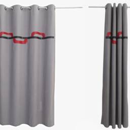 Modern Masculine Curtains - Grey Panel With Red & Black Geometric Design, Grommet Top Curtain For Living Room, Office, Or Bedroom. Custom - thumbnail 4