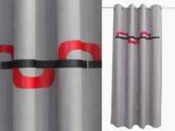 Modern Masculine Curtains - Grey Panel With Red & Black Geometric Design, Grommet Top Curtain For Living Room, Office, Or Bedroom. Custom