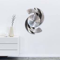 Large Modern Metal Wall Clock Abstract Silver Sculpture, Silent 18x24 Inches - thumbnail 2