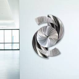Large Modern Metal Wall Clock Abstract Silver Sculpture, Silent 18x24 Inches - thumbnail 4