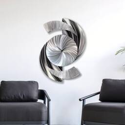 Large Modern Metal Wall Clock Abstract Silver Sculpture, Silent 18x24 Inches