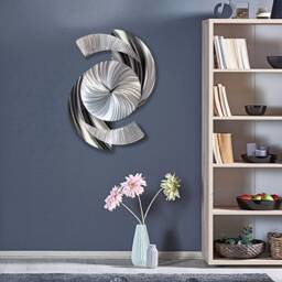 Large Modern Metal Wall Clock Abstract Silver Sculpture, Silent 18x24 Inches - thumbnail 3