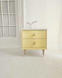 Mid Century Vintage Mcm Soft Yellow Table, Happy, Colorful, Pastel, Nordic Scandinavian Style, Nightstand, Storage Bedside Table Nyc Nj