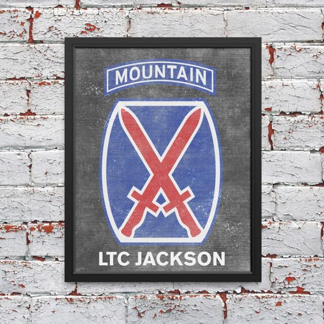 10Th Mountain Division Insignia Chalkboard Artwork - Personalized With Your Soldier's Name & Rank Army Gifts, Wife, Mom - image 1