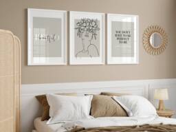 Bedroom Prints Set Of 3 - Line Art Pencil Drawing Woman Flowers Wall Abstract Print Grey Female Motivational Poster - thumbnail 1