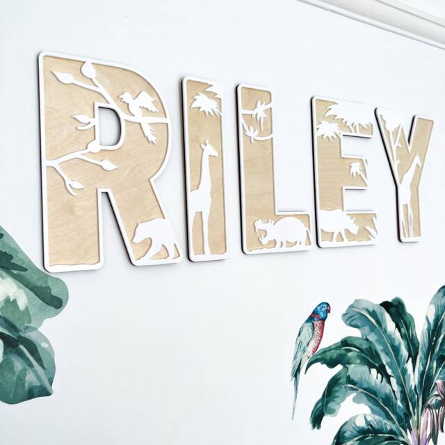 Wooden Safari Name Sign - Jungle Nursery Decor Animal Wall Letters Custom Art Decor- Personalised - image 1