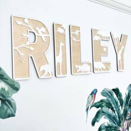 Wooden Safari Name Sign - Jungle Nursery Decor Animal Wall Letters Custom Art Decor- Personalised - thumbnail 1