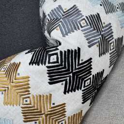 12x20 Inch Decorative Cushion Cover With Embroidered Geometric Design - Harlequin Kalimba Lumbar Pillow Case - thumbnail 2