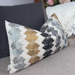 12x20 Inch Decorative Cushion Cover With Embroidered Geometric Design - Harlequin Kalimba Lumbar Pillow Case - thumbnail 4