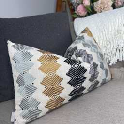 12x20 Inch Decorative Cushion Cover With Embroidered Geometric Design - Harlequin Kalimba Lumbar Pillow Case