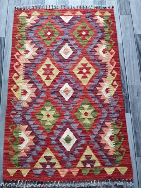 Handmade Rug, Traditional Artisan Afghan Turkish Navajo Geometric Wool Kilim Rug 125x80 cm - image 1