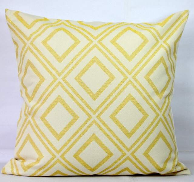 Yellow Geometric Pillow Cover Cotton Jacquard Couch Cushion - image 1