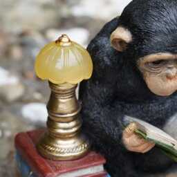 Reading Monkey Solar Light Resin Sculpture - Outdoor Garden Home Ape Statue Lamp Chimp Jungle Animal Gift - thumbnail 3