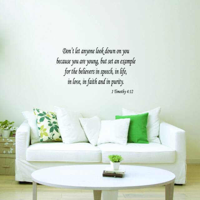 "Vwaq Don't Let Anyone Look Down On You Because Are Young Inspirational Bible Wall Decal 1 Timothy 412 - 18""H X 30" - image 1