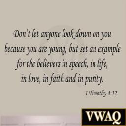 "Vwaq Don't Let Anyone Look Down On You Because Are Young Inspirational Bible Wall Decal 1 Timothy 412 - 18""H X 30" - thumbnail 2