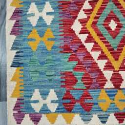 Multicolour Rug, Handmade Artisan Afghan Turkish Scandinavian Navajo Bohemian Flatweave Wool Kilim 146x104 cm - thumbnail 4