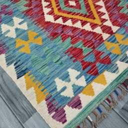 Multicolour Rug, Handmade Artisan Afghan Turkish Scandinavian Navajo Bohemian Flatweave Wool Kilim 146x104 cm - thumbnail 2
