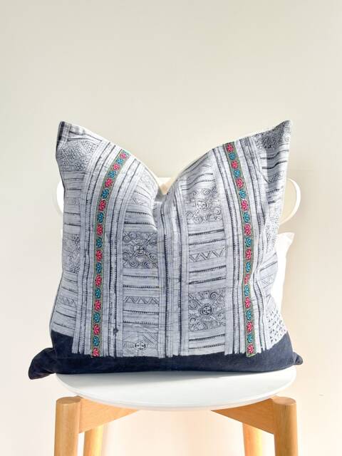 Indigo Neutral Tribal Hemp Hand Woven Natural Dye Color Lumbar Pillow Cover - image 1