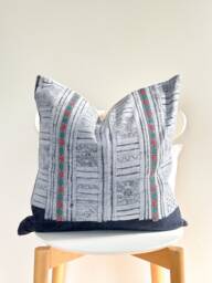 Indigo Neutral Tribal Hemp Hand Woven Natural Dye Color Lumbar Pillow Cover - thumbnail 1