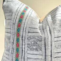 Indigo Neutral Tribal Hemp Hand Woven Natural Dye Color Lumbar Pillow Cover - thumbnail 2