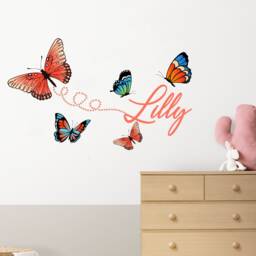 Personalised Butterfly Wall Sticker Girls Nursery Decal Custom Name Vinyl Decor - thumbnail 1