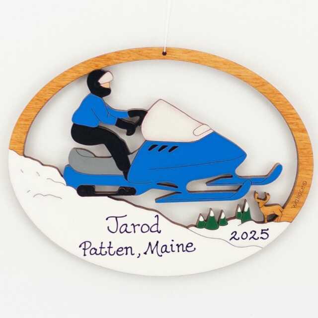 Personalized Snowmobile Christmas Ornament-Wood, Hand Painted, Laser Cut - image 1