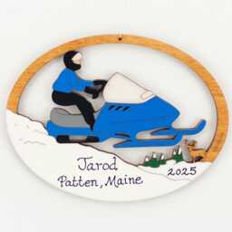 Personalized Snowmobile Christmas Ornament-Wood, Hand Painted, Laser Cut - thumbnail 1