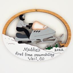 Personalized Snowmobile Christmas Ornament-Wood, Hand Painted, Laser Cut - thumbnail 3