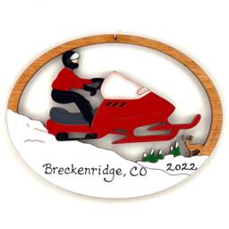 Personalized Snowmobile Christmas Ornament-Wood, Hand Painted, Laser Cut - thumbnail 2