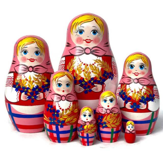 Handmade Pink Nesting Dolls Traditional Wooden Matryoshka Set - image 1