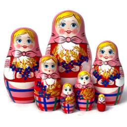 Handmade Pink Nesting Dolls Traditional Wooden Matryoshka Set