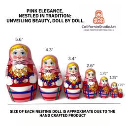 Handmade Pink Nesting Dolls Traditional Wooden Matryoshka Set - thumbnail 3