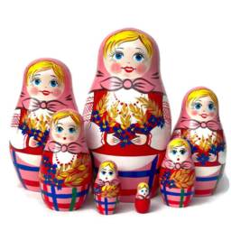 Handmade Pink Nesting Dolls Traditional Wooden Matryoshka Set - thumbnail 4