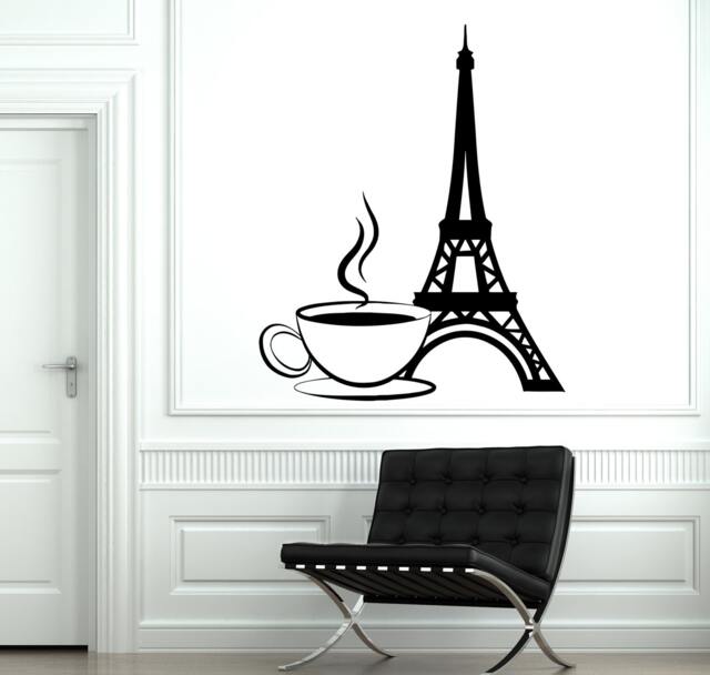 Wall Decal Paris France Eiffel Tower Cup Of Coffee Love Vinyl Sticker 1835Dz - image 1