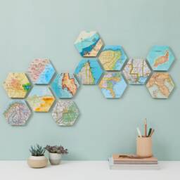 Wall Art Tile Hexagons, Custom Map Gift, Travel Gift For Him, Hexagon World Block, Personalised Home Decor For A Couple - thumbnail 3